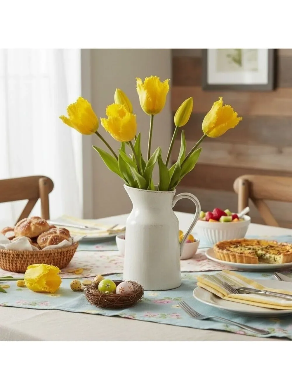 Yellow Artificial Tulips 15 Inch Set of 5 Faux Spring Flowers Easter Decor